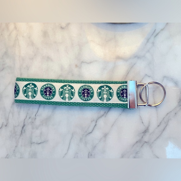 Starbucks Handmade Keychain & Wristlet Green White Key Holder Coffee Lover Gift - Picture 1 of 7